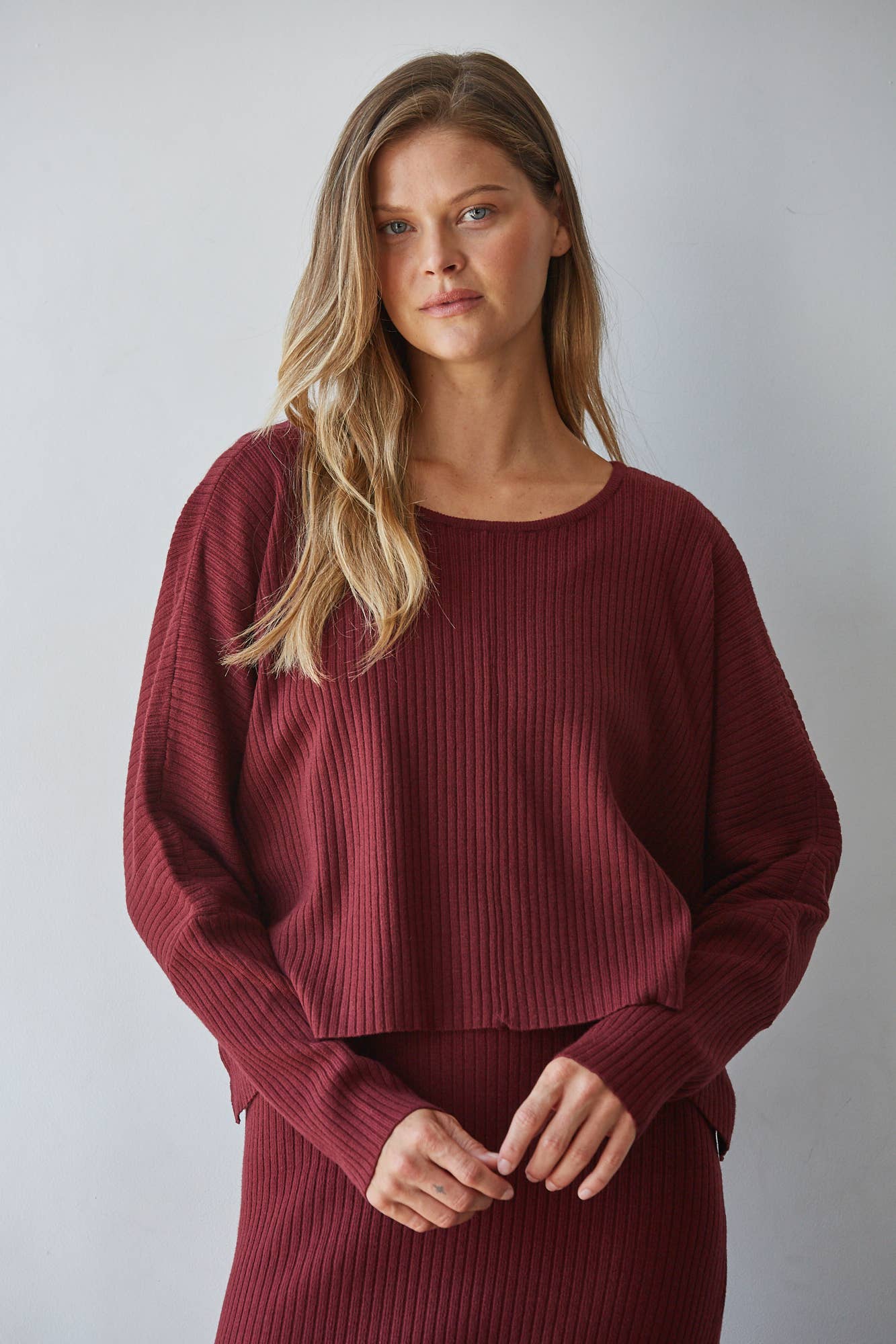 Knit Sweater Ribbed Round Neck Long Sleeve Top