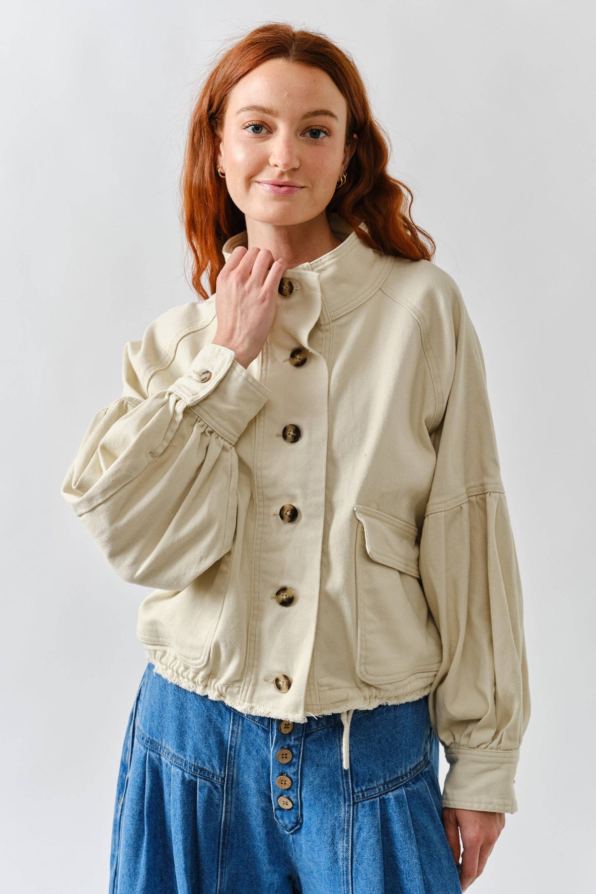 Balloon Sleeve Twill Jacket