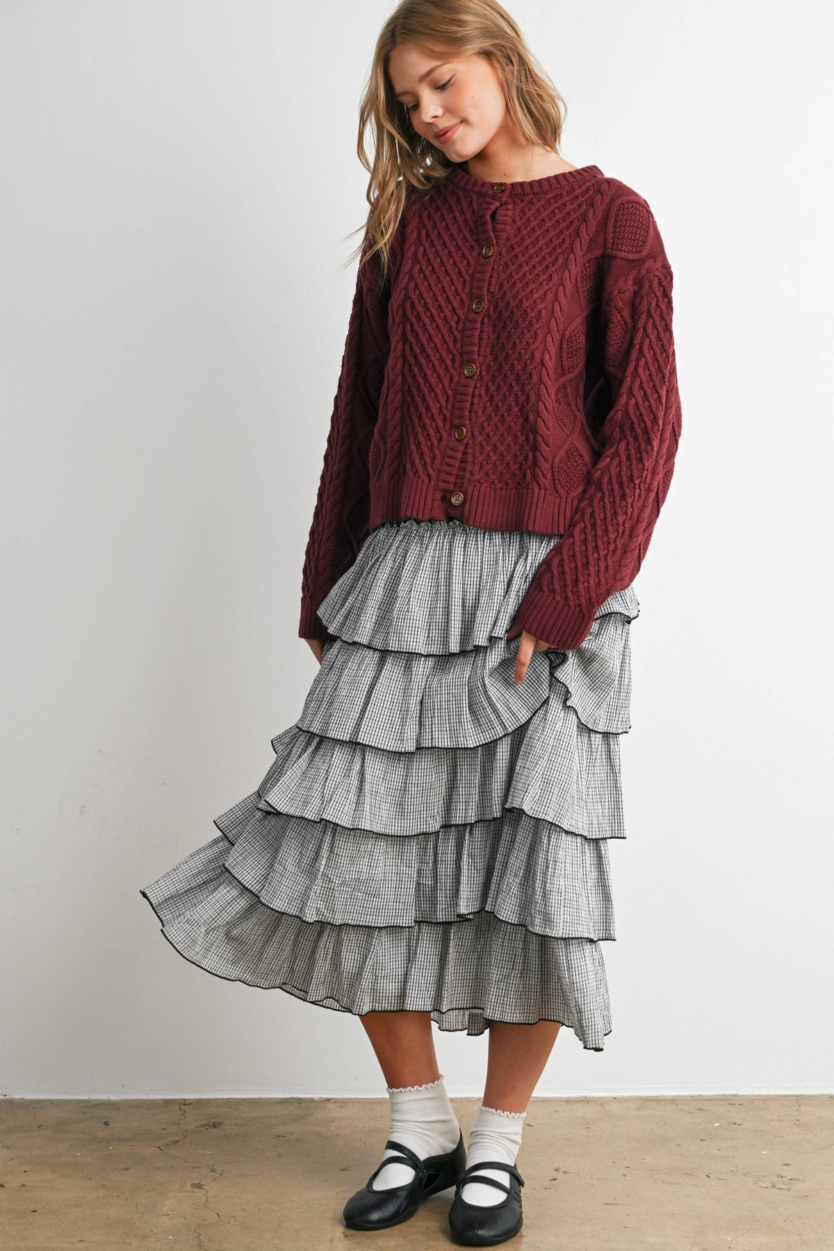 Berry Cable Knit Cardigan