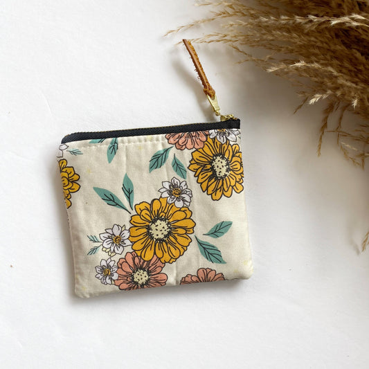 Small square pouch in rainbow dreams floral cream and pink