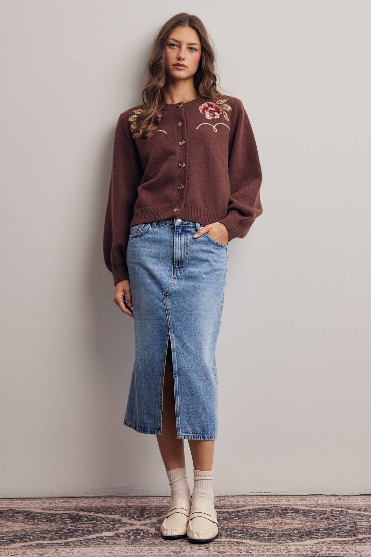 Floral Embroidered Knit Cardigan