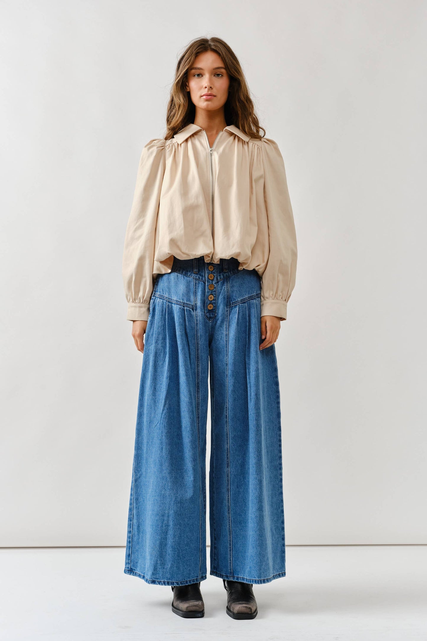 Front Button Flare Jeans