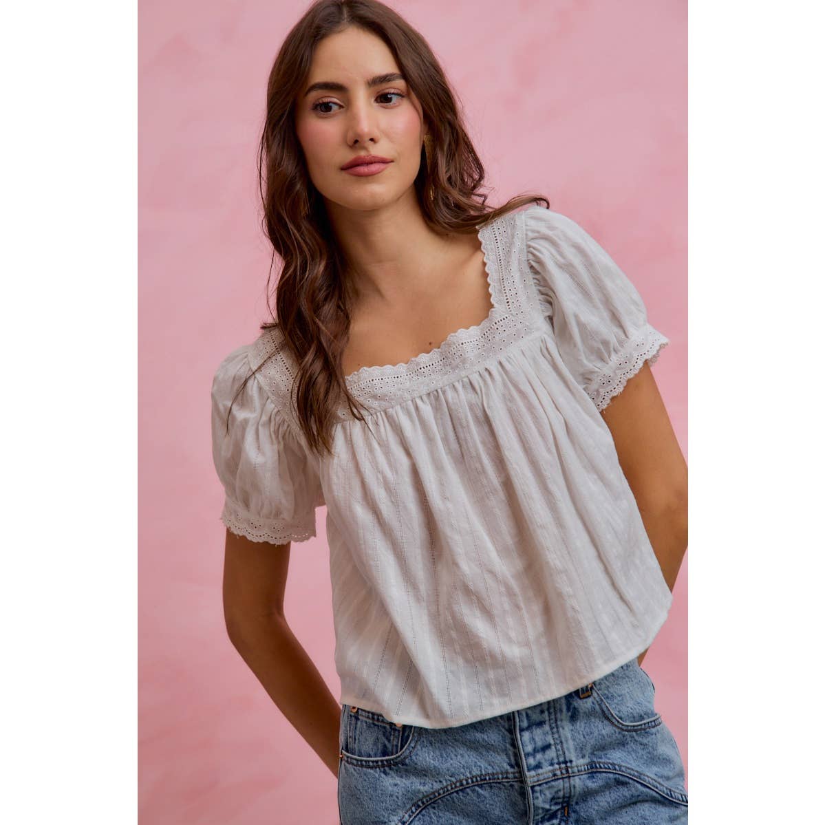 Textured Cotton Lace Trim Top