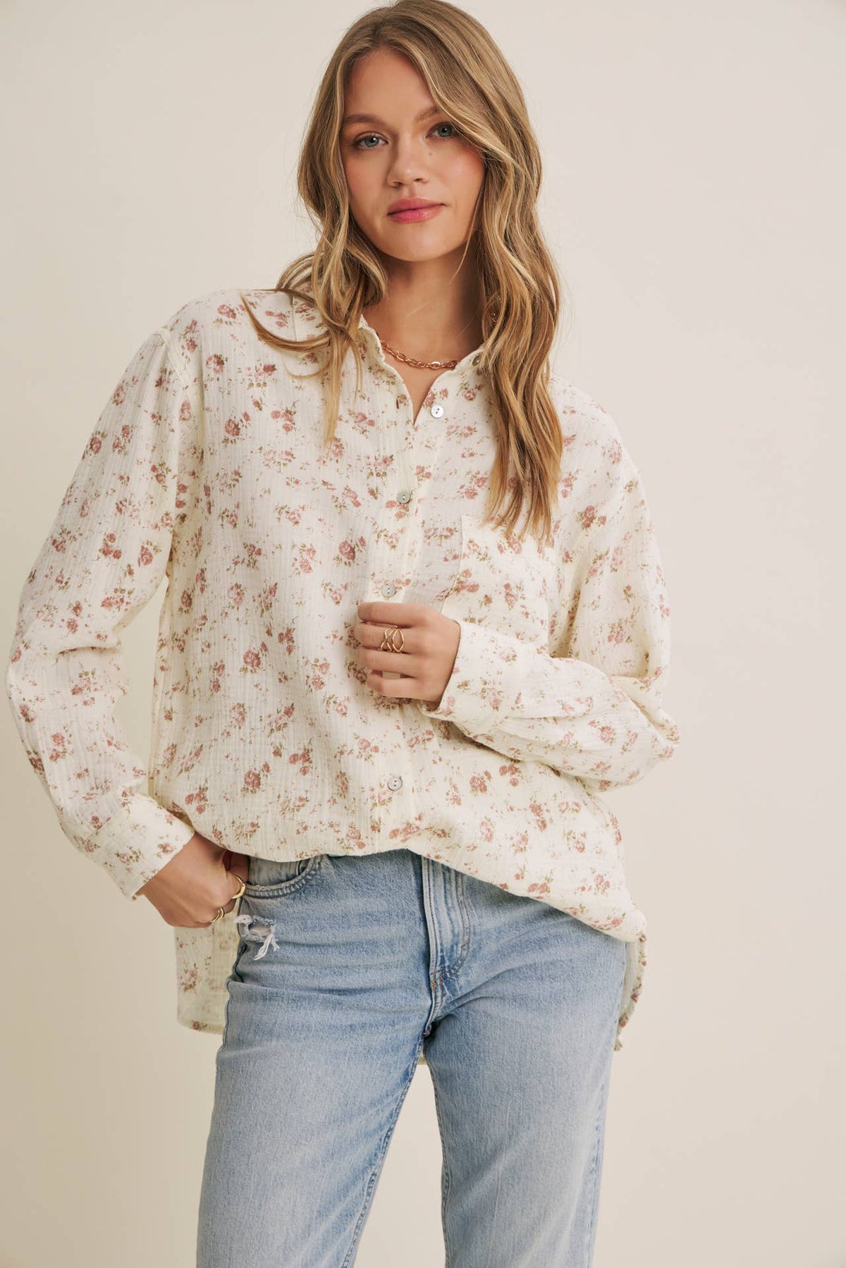 Floral Cotton Gauze Relaxed Fit Shirt