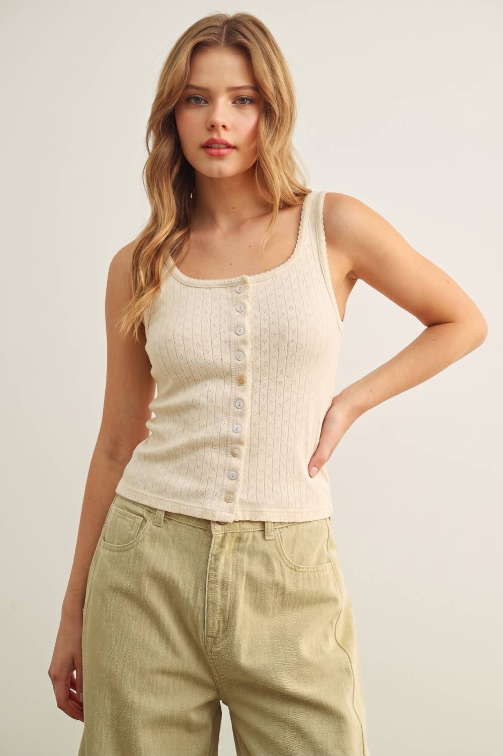 Pointelle Button Up Tank 