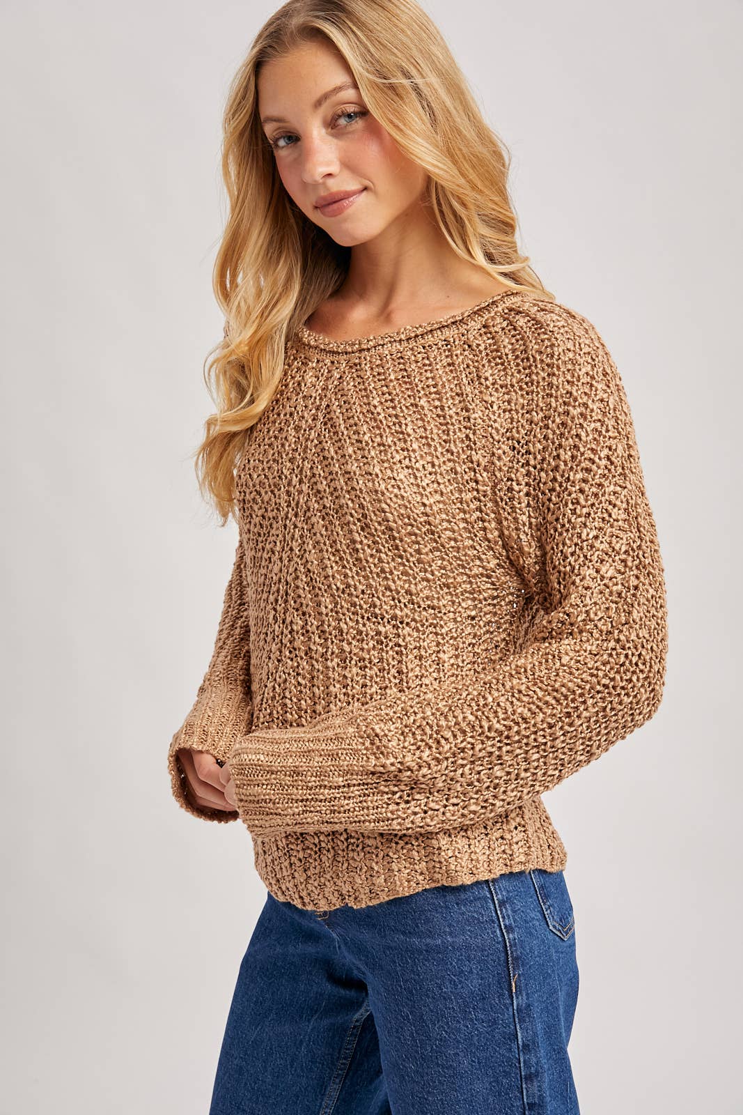 Raglan Cut Open Knit Sweater Pullover