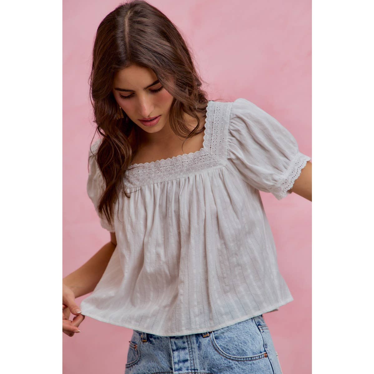 Textured Cotton Lace Trim Top