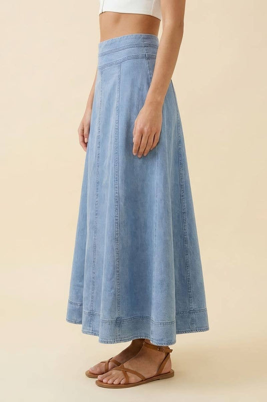 A Line Godet Belached Denim Skirt