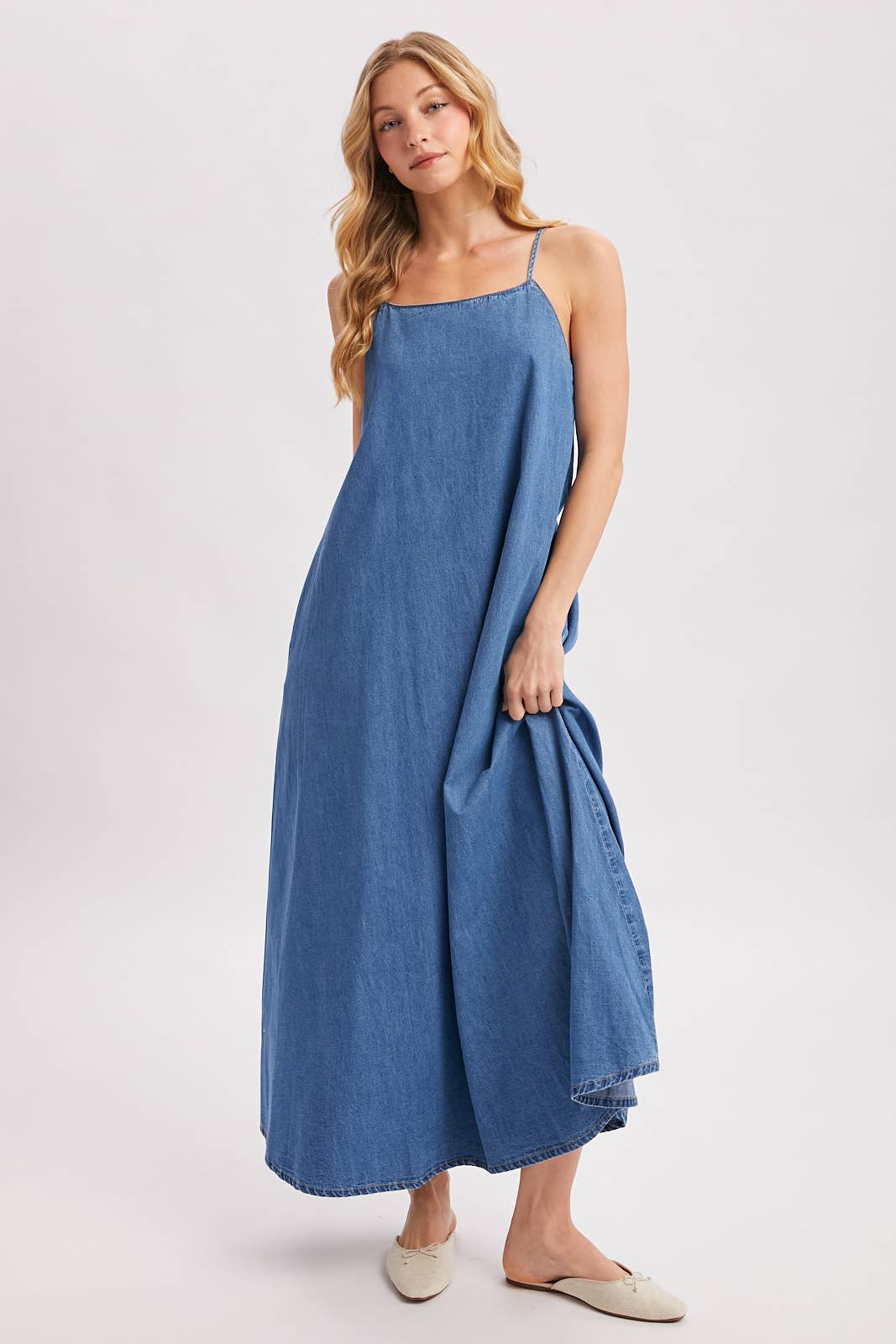 Midi Denim Open Back Dress 