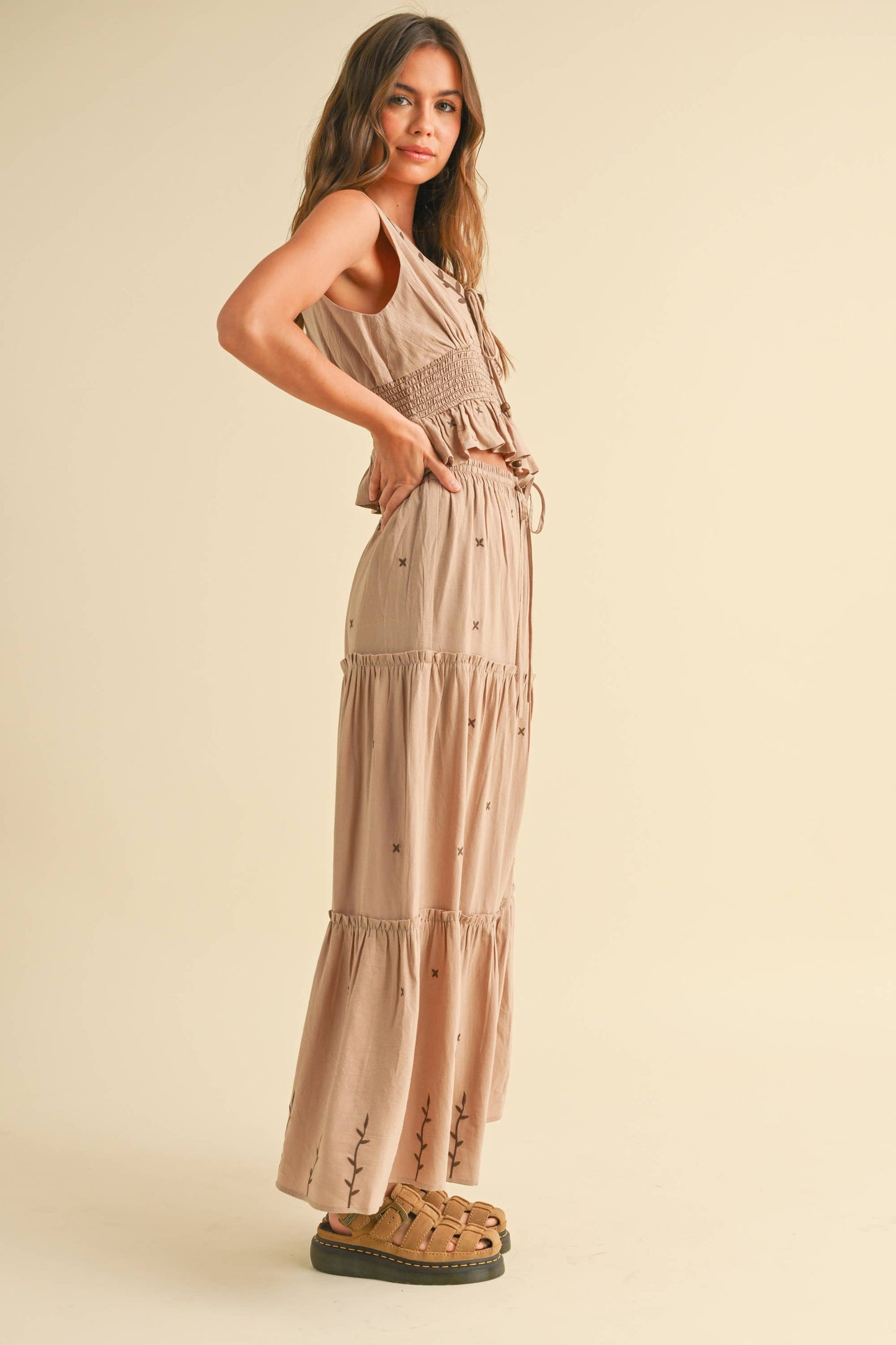 Embroidered Smocked Waist Tank 