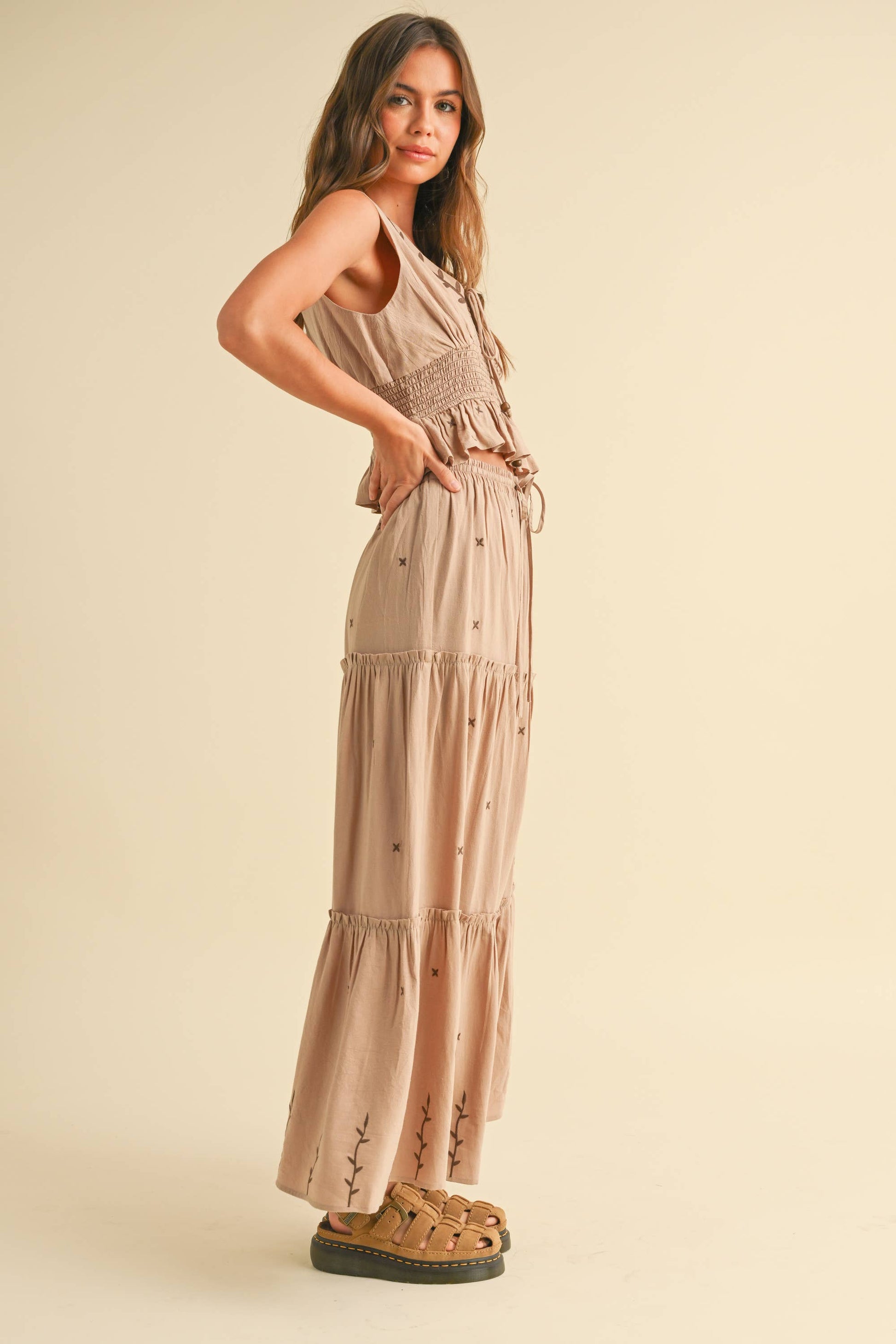 Embroidered Smocked Waist Tank 