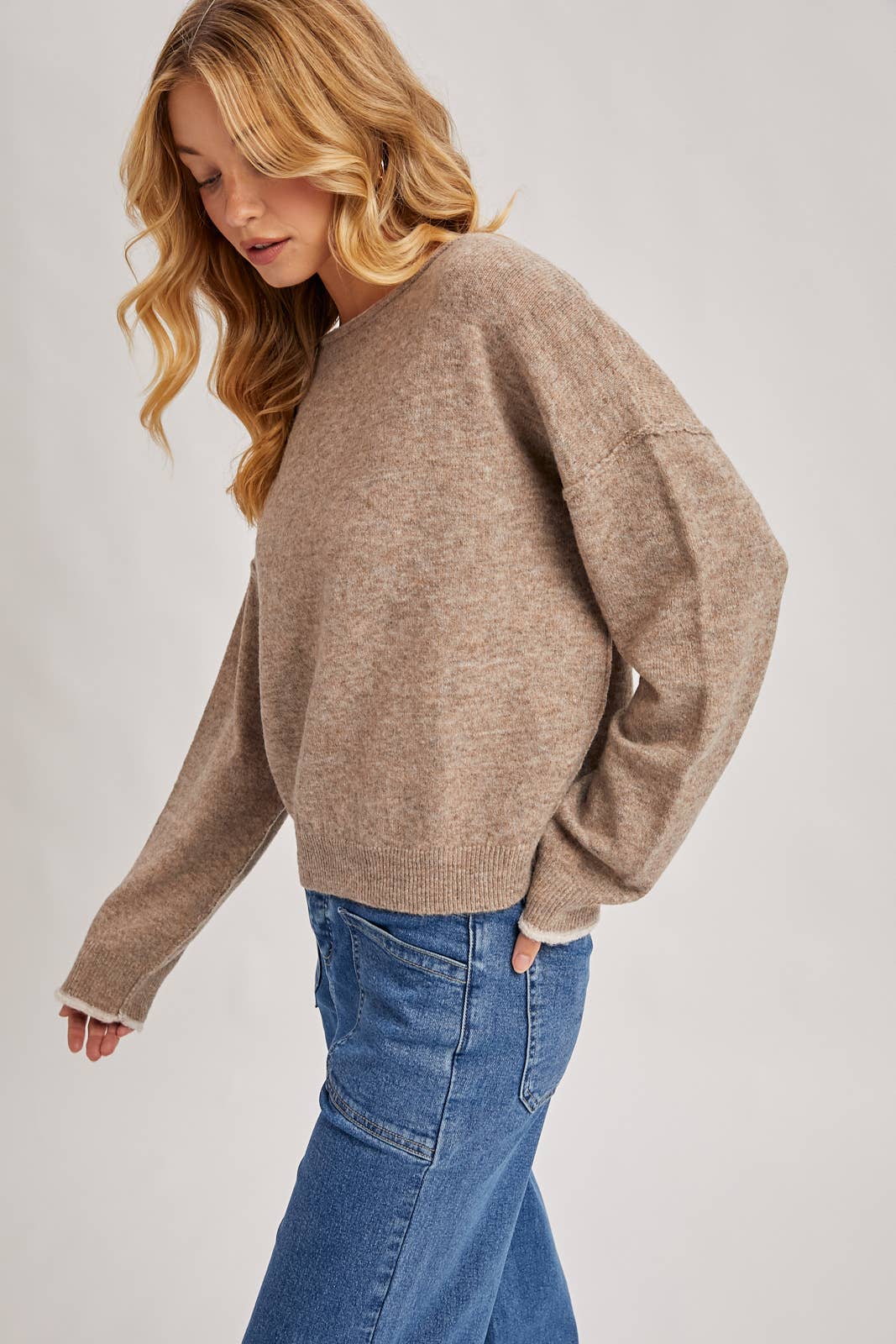 Boat Neck Heathered Knit Pullover Sweater