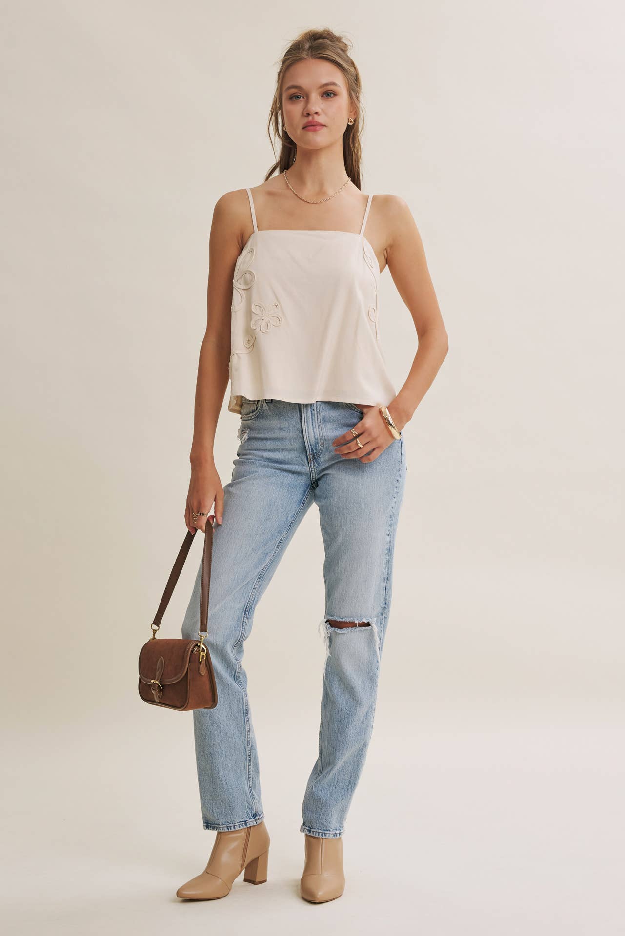 Luxury Linen Floral Applique Tank Top