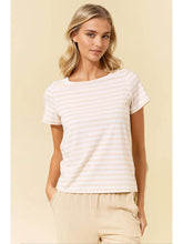 Load image into Gallery viewer, Soft Stripe Boat Neck Short Sleeve Tee 
