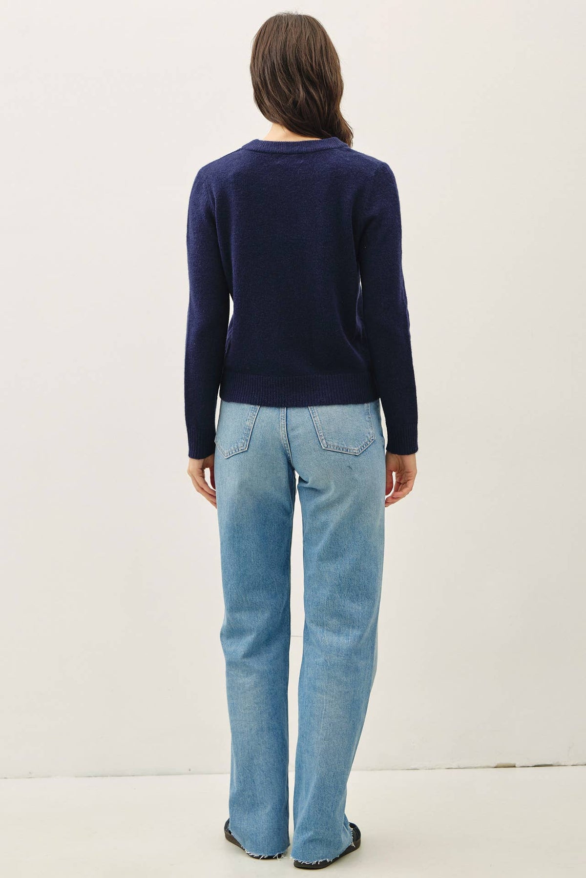 Indigo Wool Blend Basic Crew Neck Sweater
