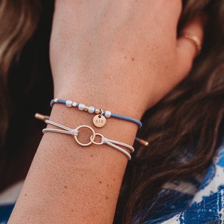"Sisters" Gold and Pearl Shareable Hair Tie Bracelet Set 
