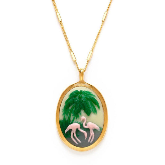 Flamingo Vintage German Cameo Necklace 