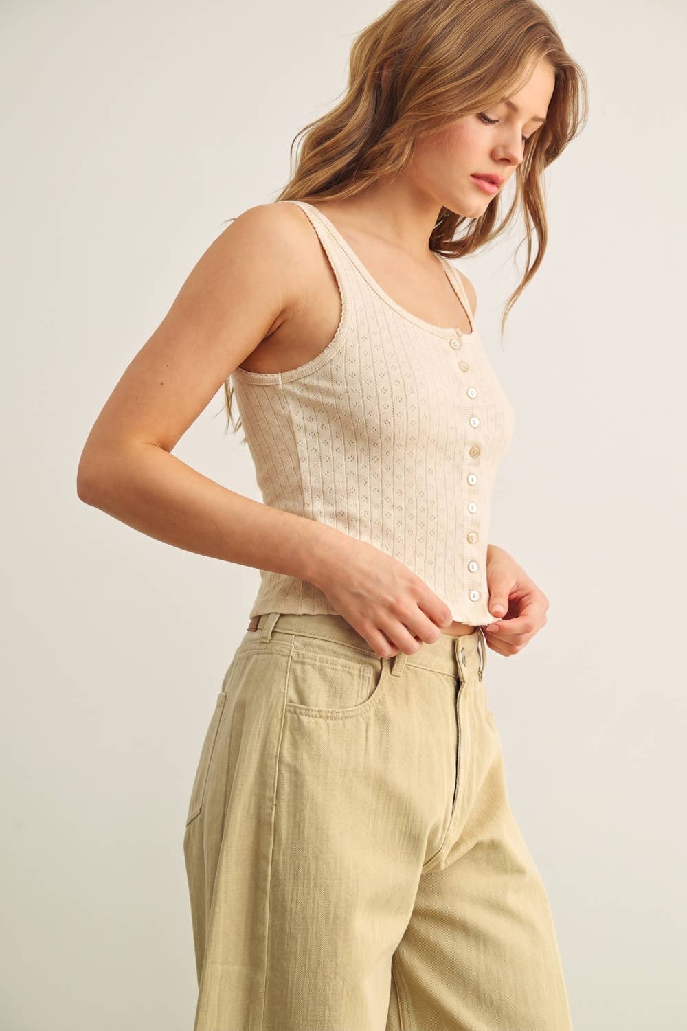 Pointelle Button Up Tank 