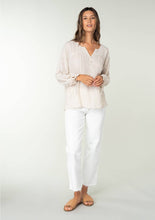 Load image into Gallery viewer, Striped 3/4 Sleeve Curved Yoke Split Neck Top
