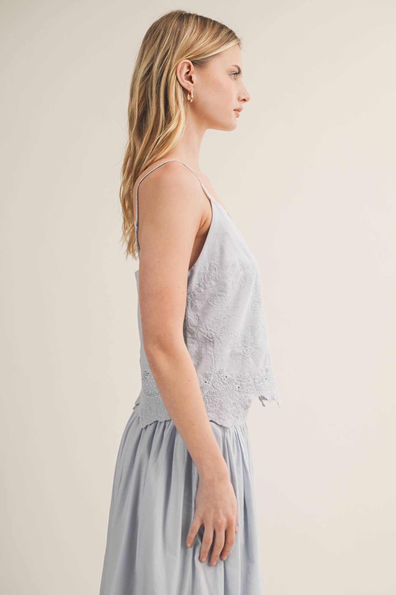 V-Neck Eyelet Embroidered Button Camisole