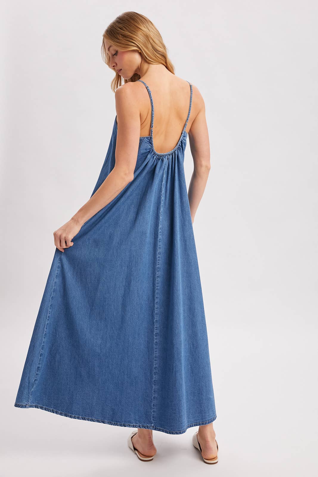 Midi Denim Open Back Dress 