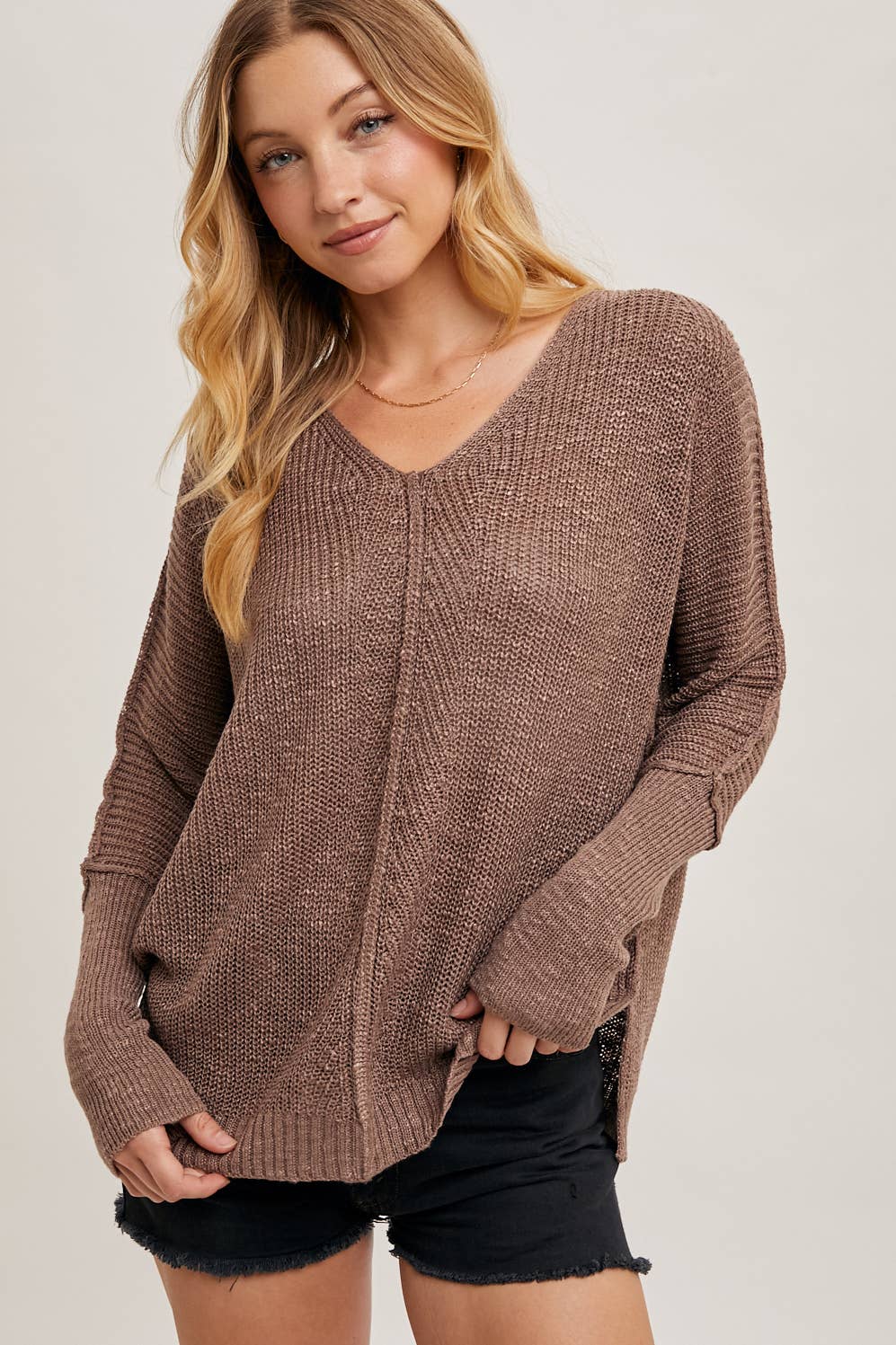 Sheer Loose Fit V-Neck Knit Sweater Pullover