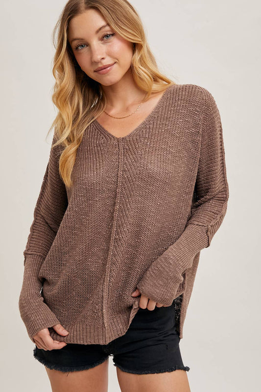 Sheer Loose Fit V-Neck Knit Sweater Pullover