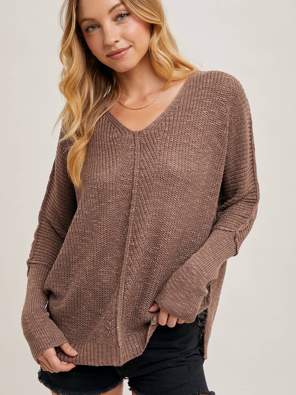 Mushroom Sheer Loose-Fit Pullover