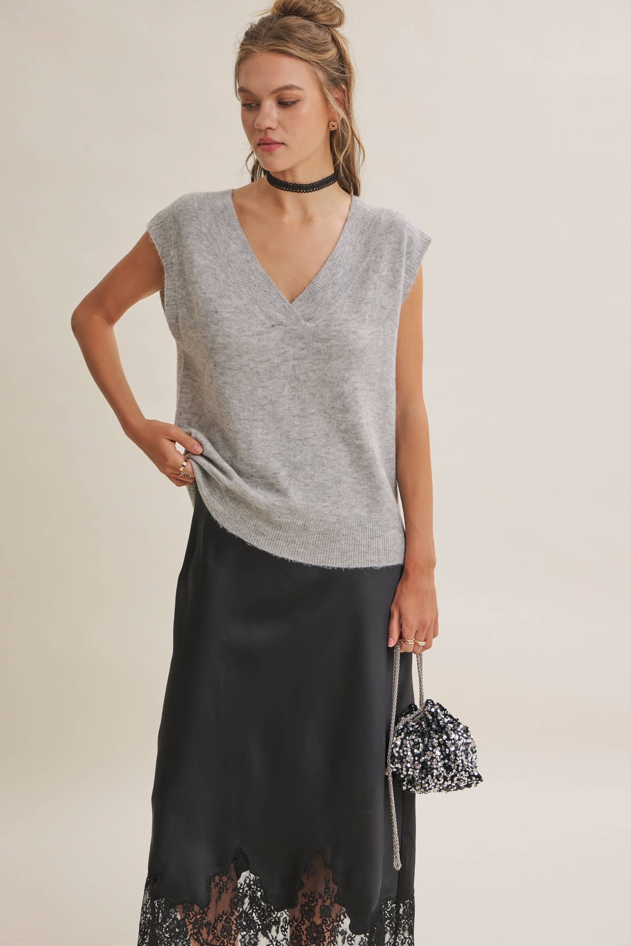 French Lace Satin Midi Skirt