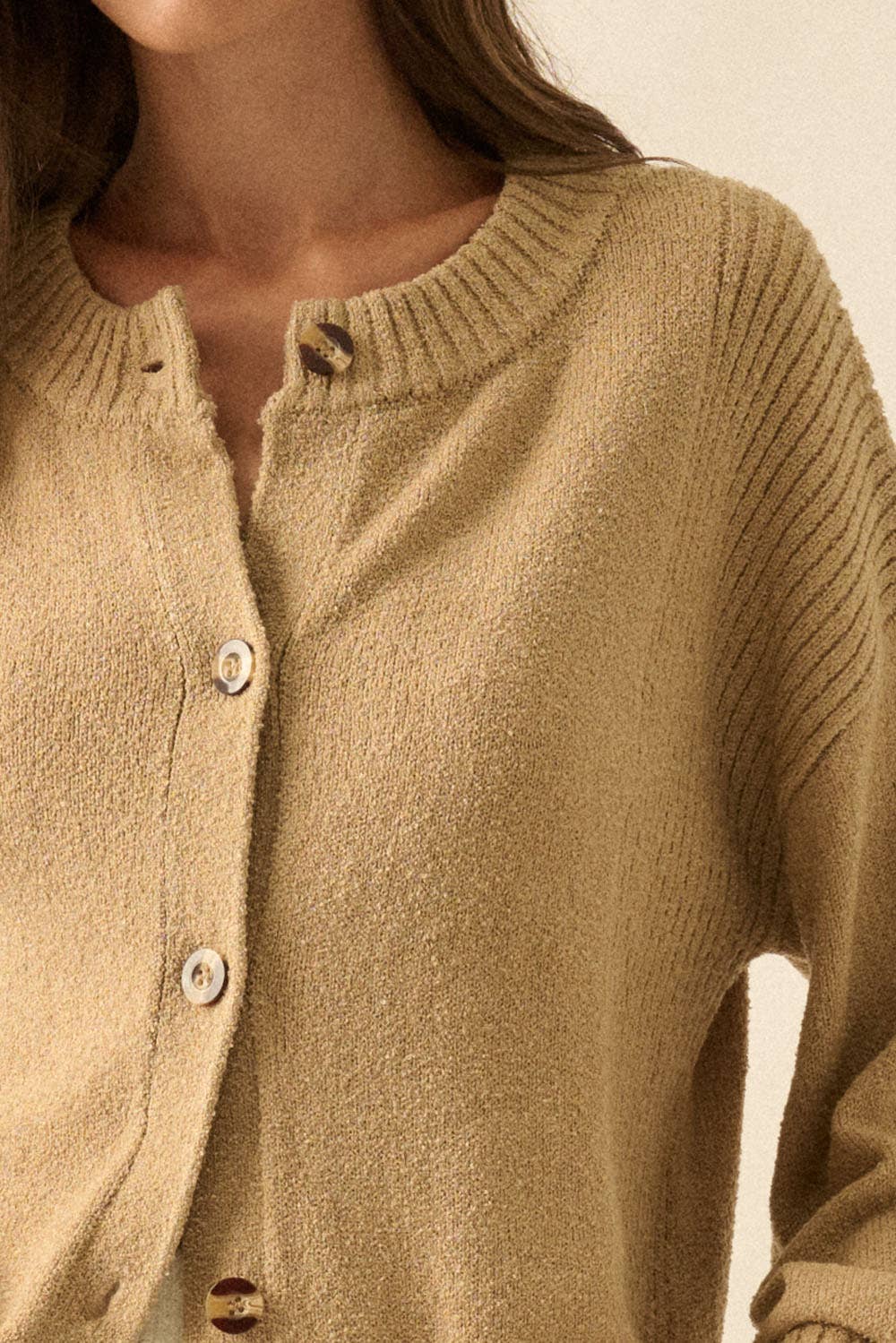 Textured Knit Button-Front Loose-Fit Cardigan