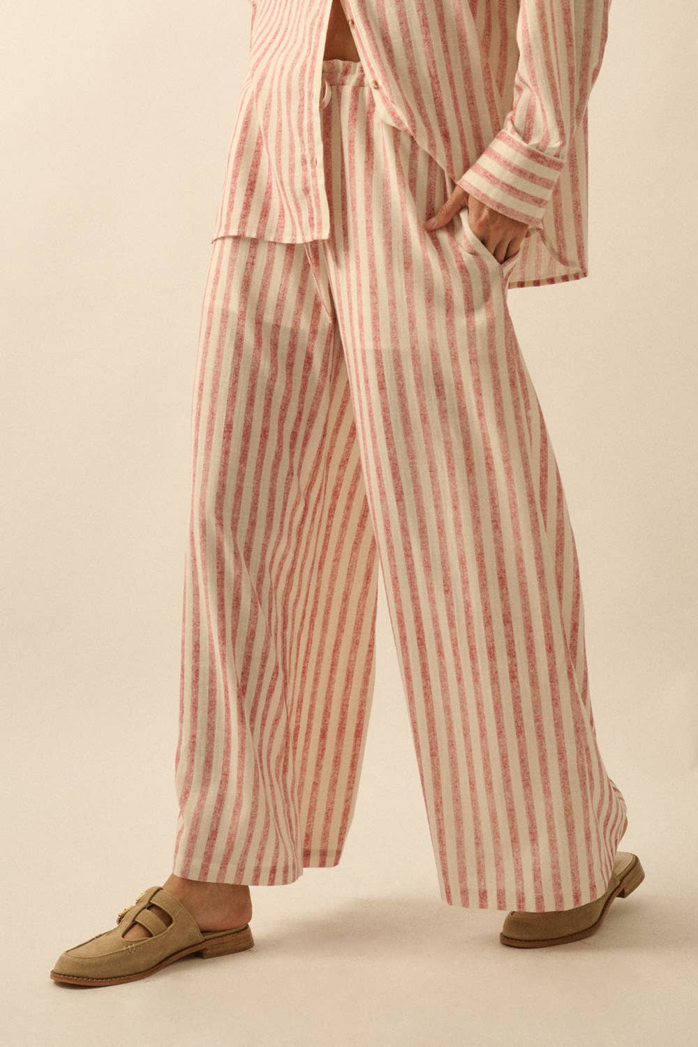 Striped Woven Wide-Leg Drawstring Pocket Pants 