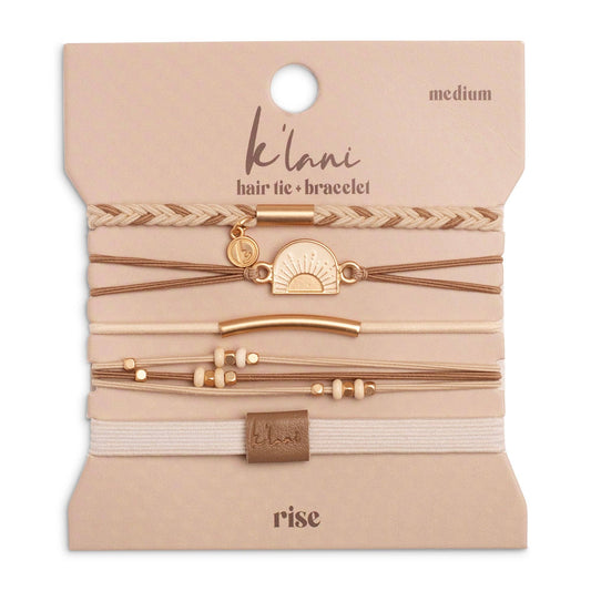"Rise" Cream and Tan With Gold and Sun Accents Hair Tie Bracelets 