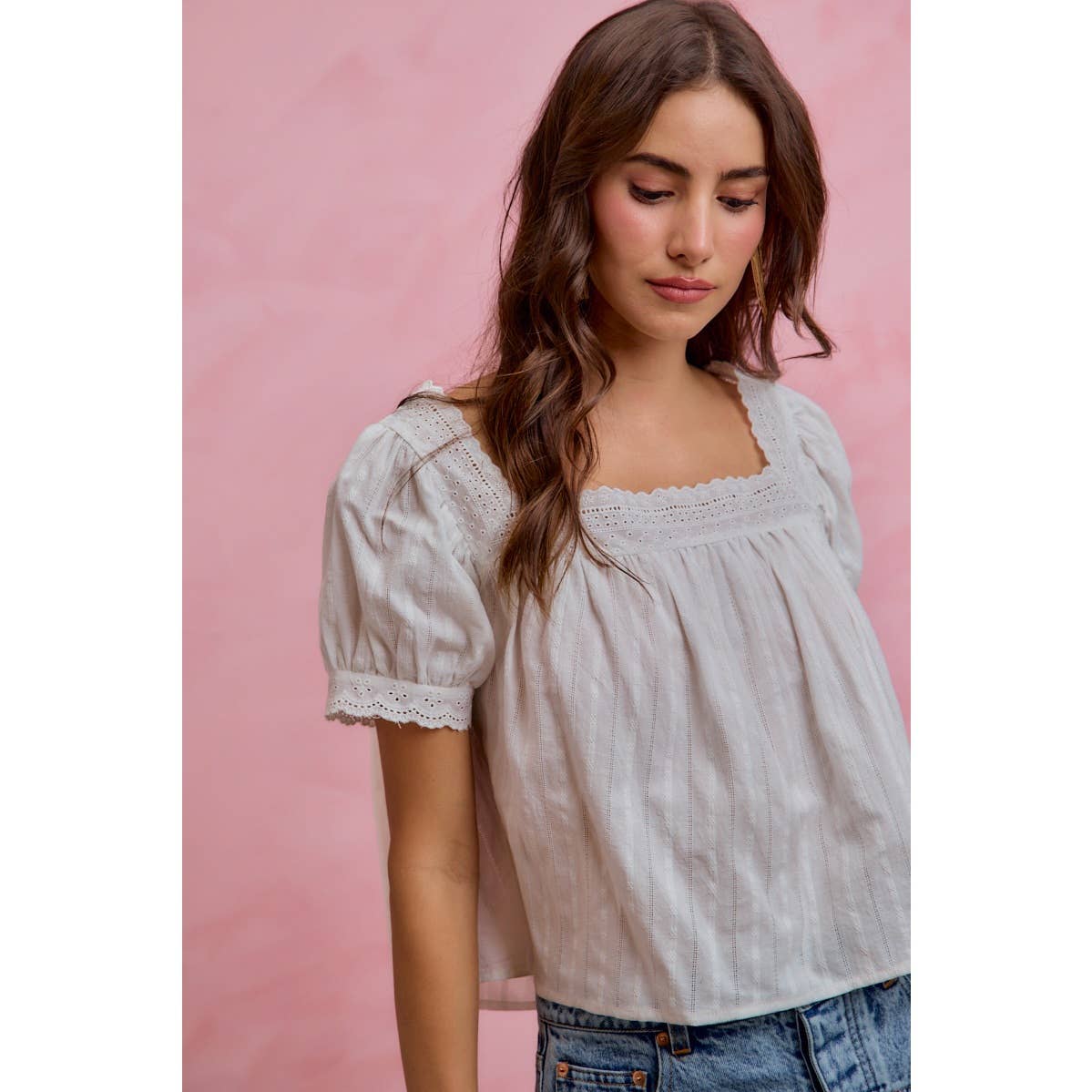 Textured Cotton Lace Trim Top