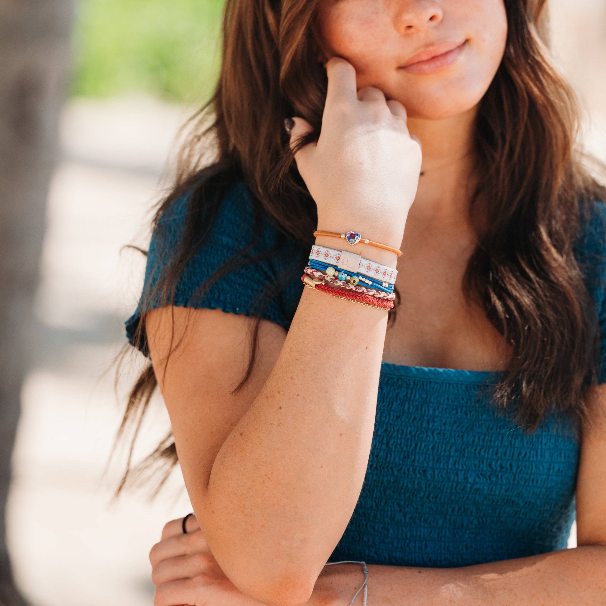 "Dolce Vita" Floral Glass Beads with Gold Accents Hair Tie Bracelets 