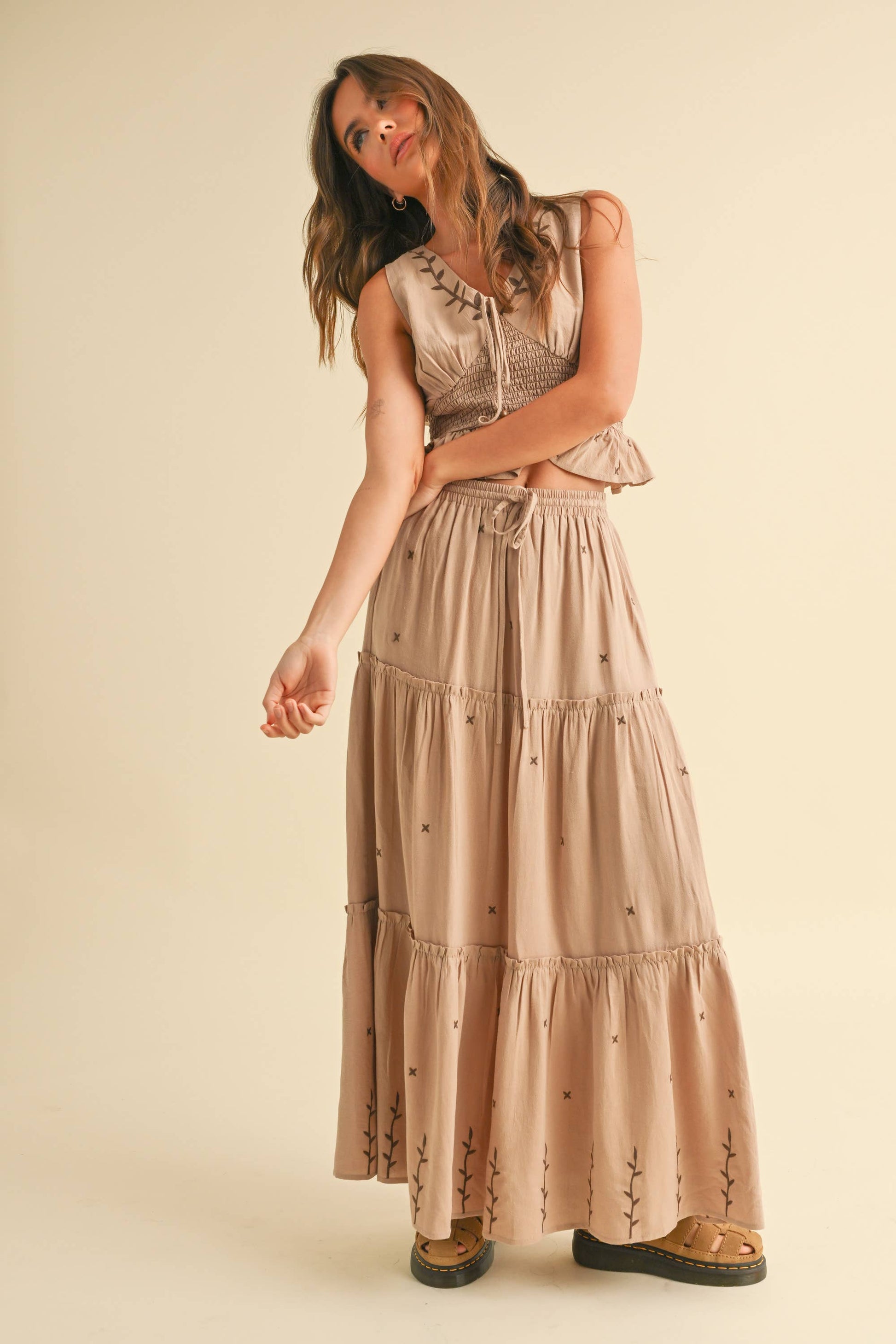 Embroidered Smocked Waist Tank 