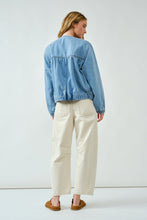 Load image into Gallery viewer, Ruched Seam Denim Bomber Jacket
