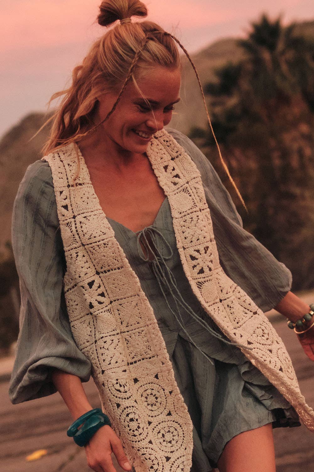 Crochet Knit Open Front Vest