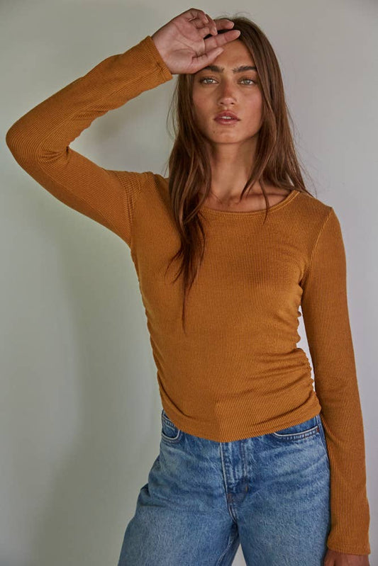 Knit Poly Rayon Span Ribbed Long Sleeve Top