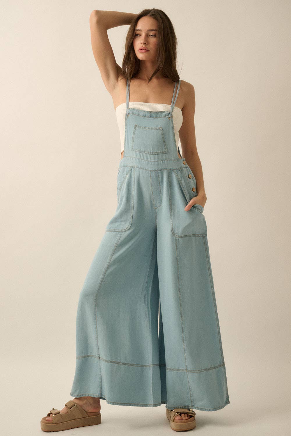 Denim Wide-Leg Overall Jumpsuit 