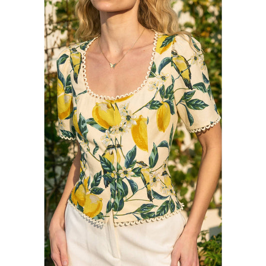 Vintage Lemonade Tulip Lace Trim Button Down Top
