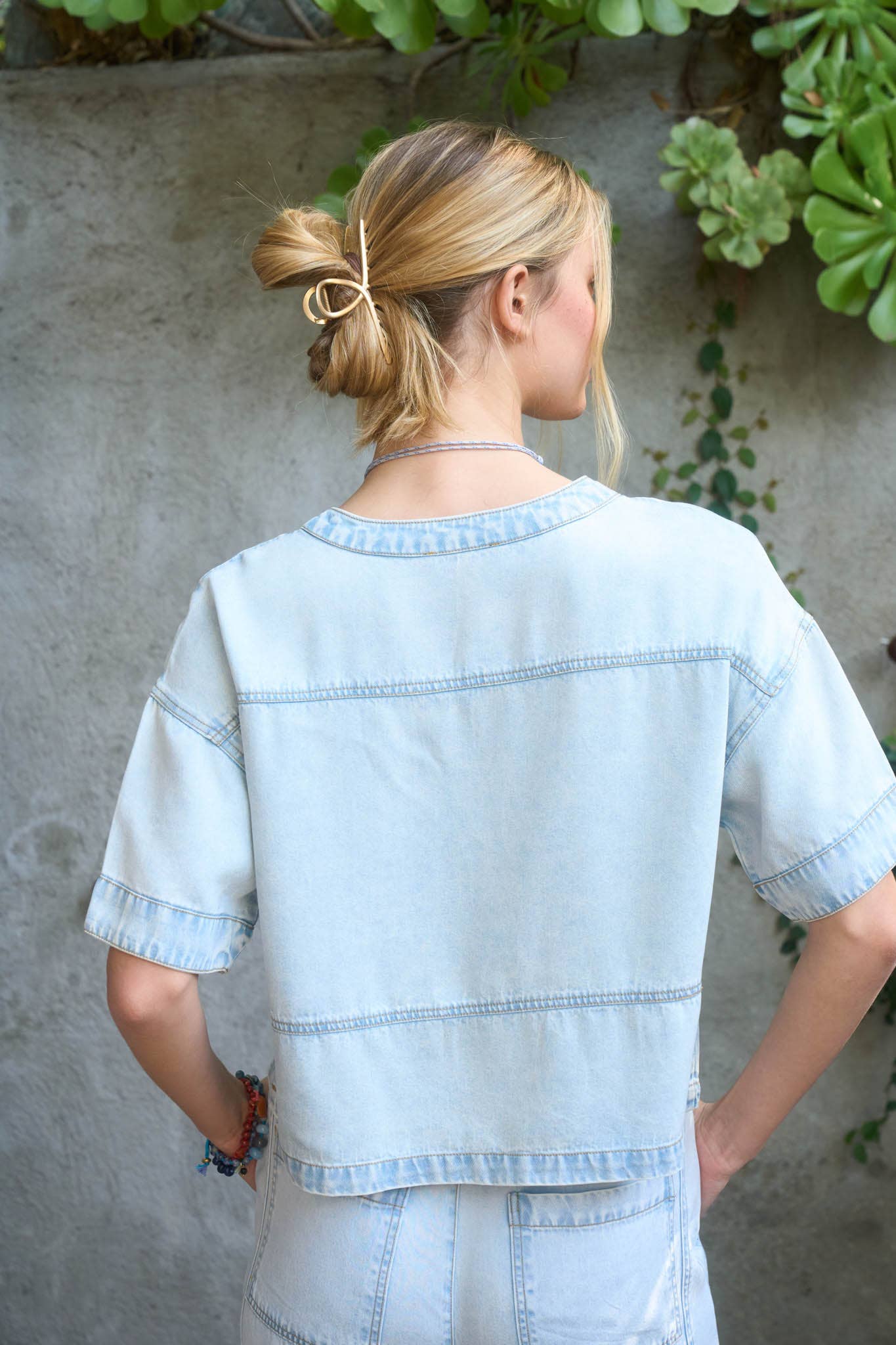 Crop Denim Pullover Top