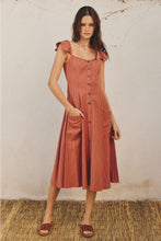 Load image into Gallery viewer, Pinstripe Flutter Sleeve Midi Dress
