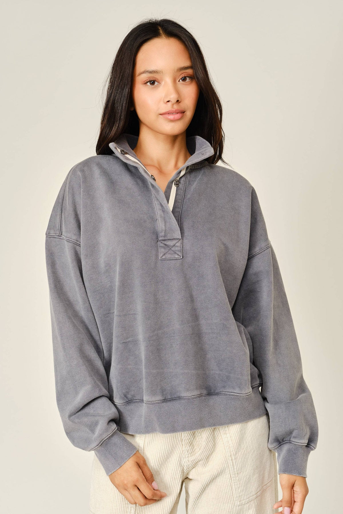 Grey Cozy Mock Neck Sweatshirt