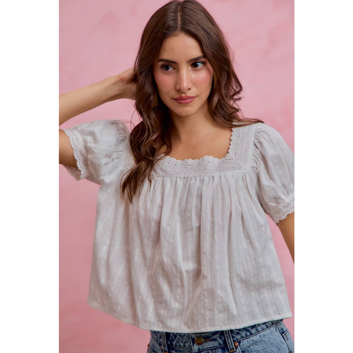 Textured Cotton Lace Trim Top
