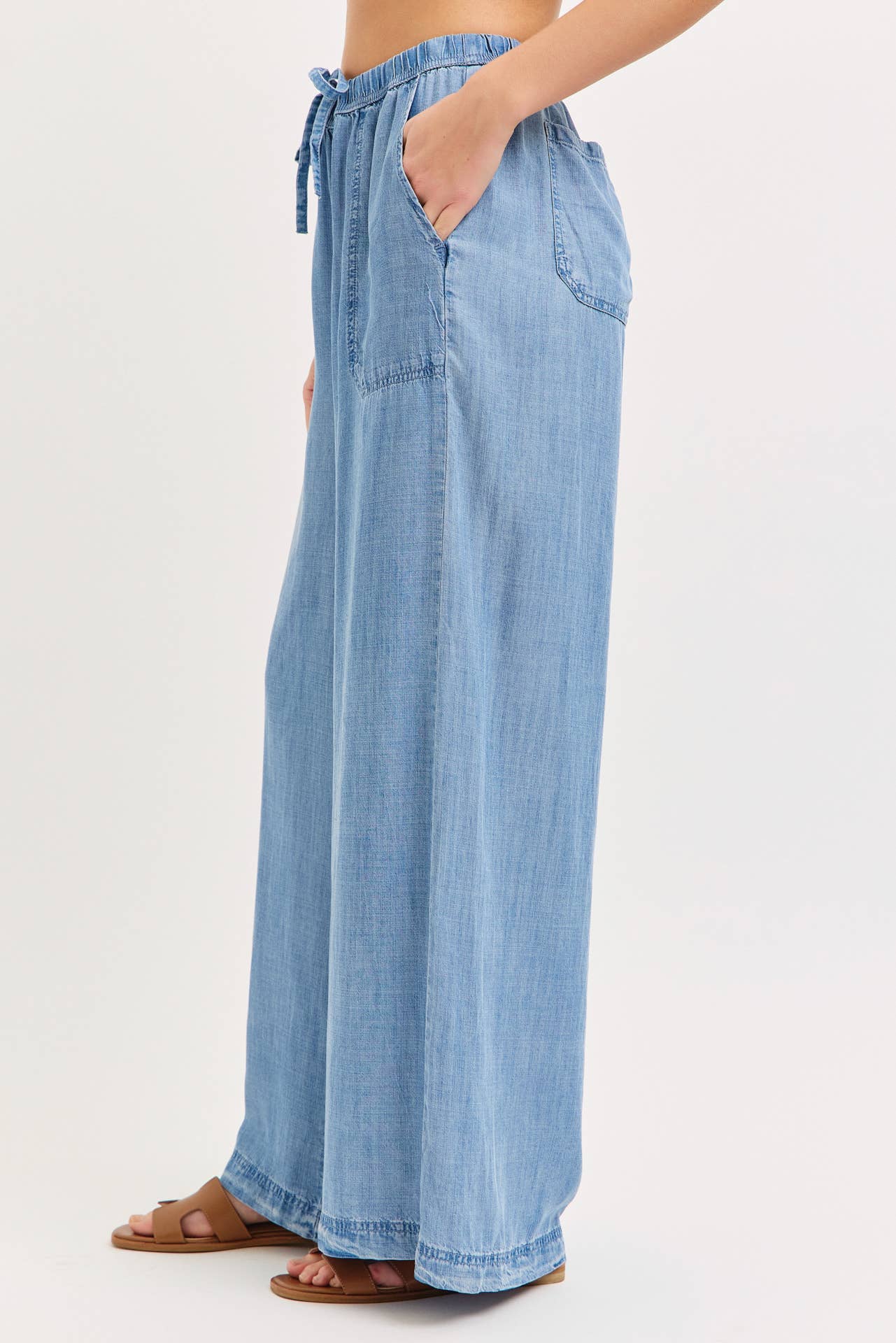 Chambray Wide Leg Classic Pants