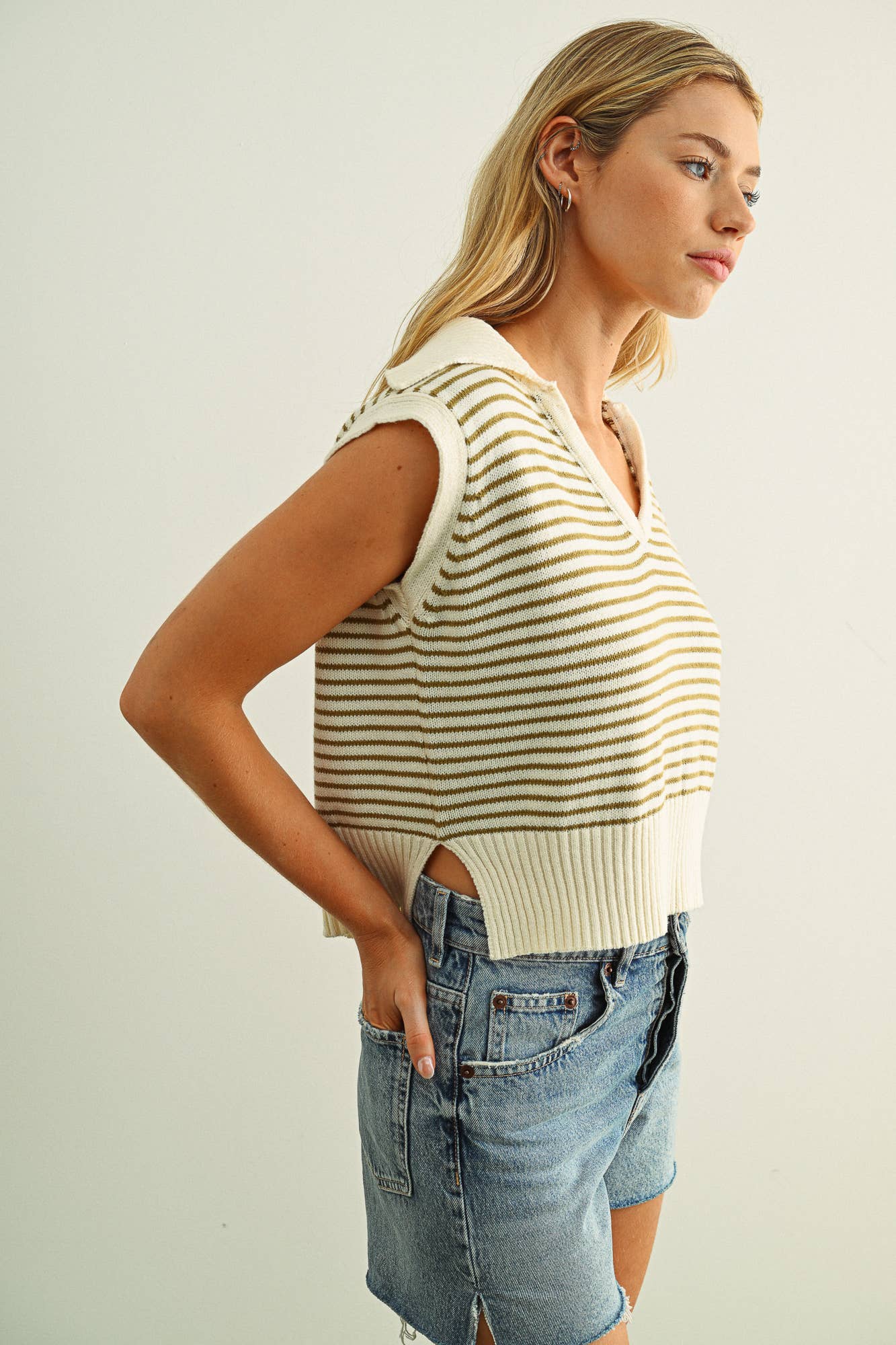 Striped V-Neck Sweater Tank 