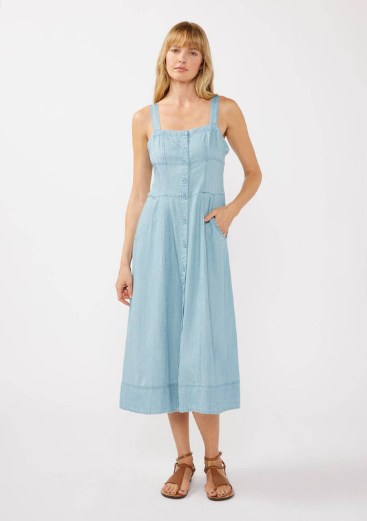 Square Neck Button Down Corset Midi Dress