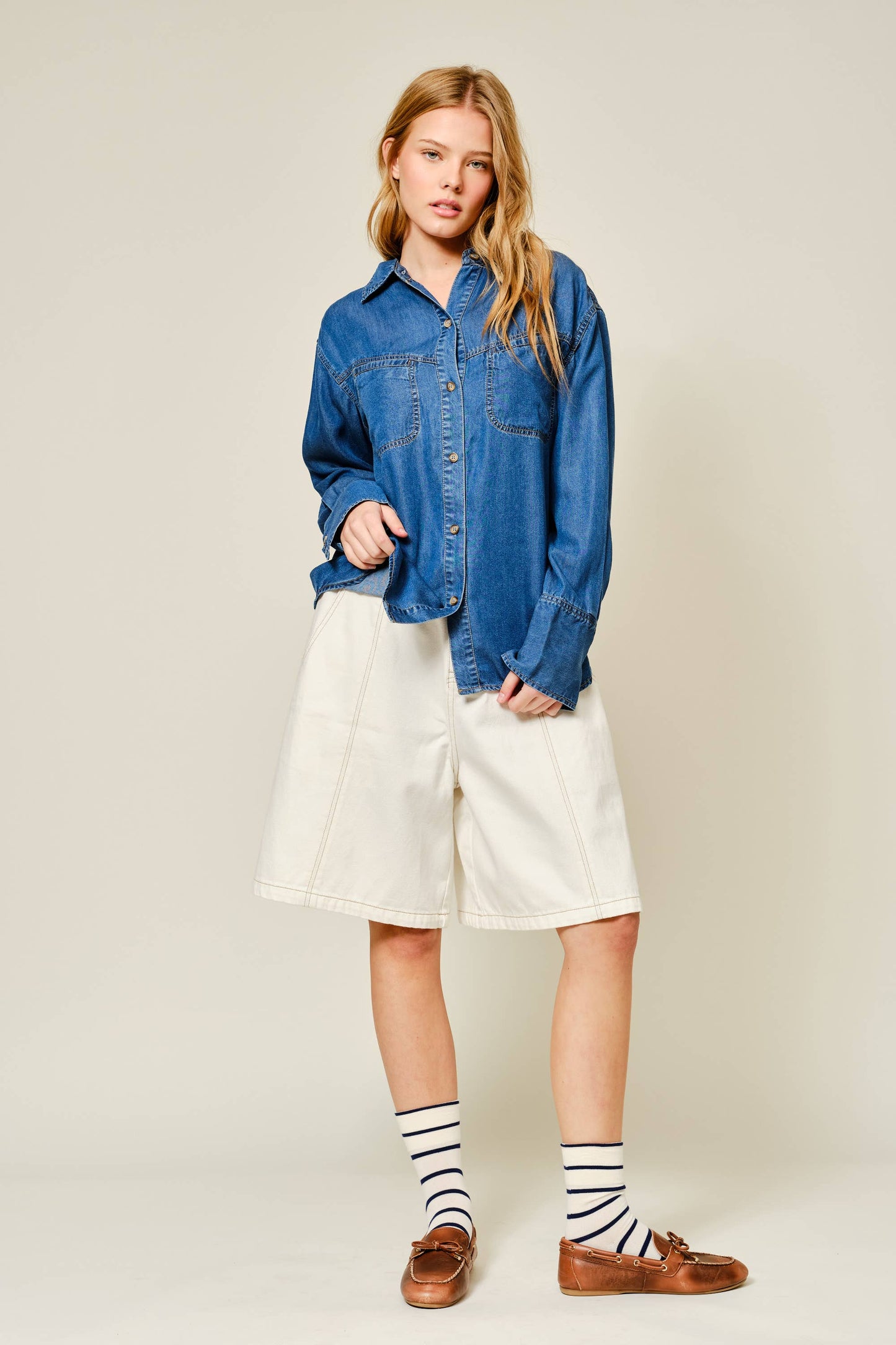 Washed Denim Button Down Shirt