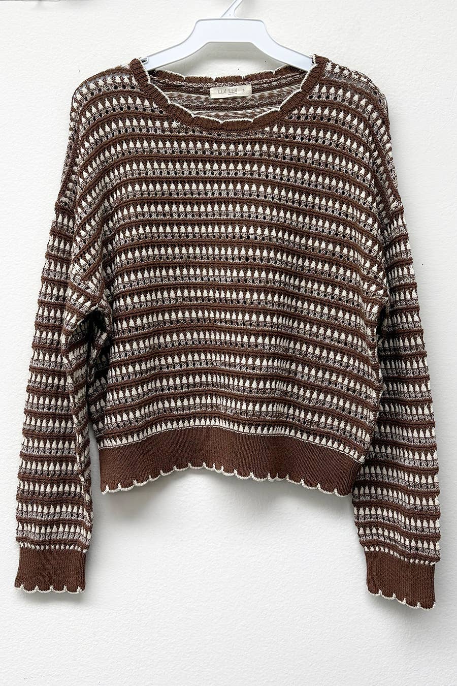 Chocolate Striped Pointelle Sweater