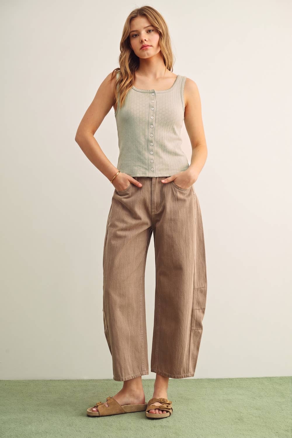 Pointelle Button Up Tank 